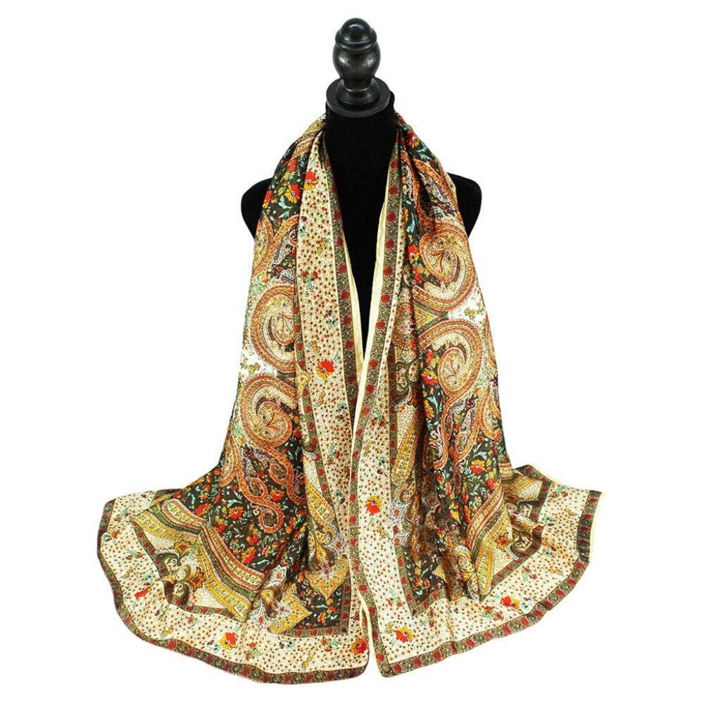 NWT Abstract Paisley Pattern Printed Oblong Silky Satin Scarf Shawl